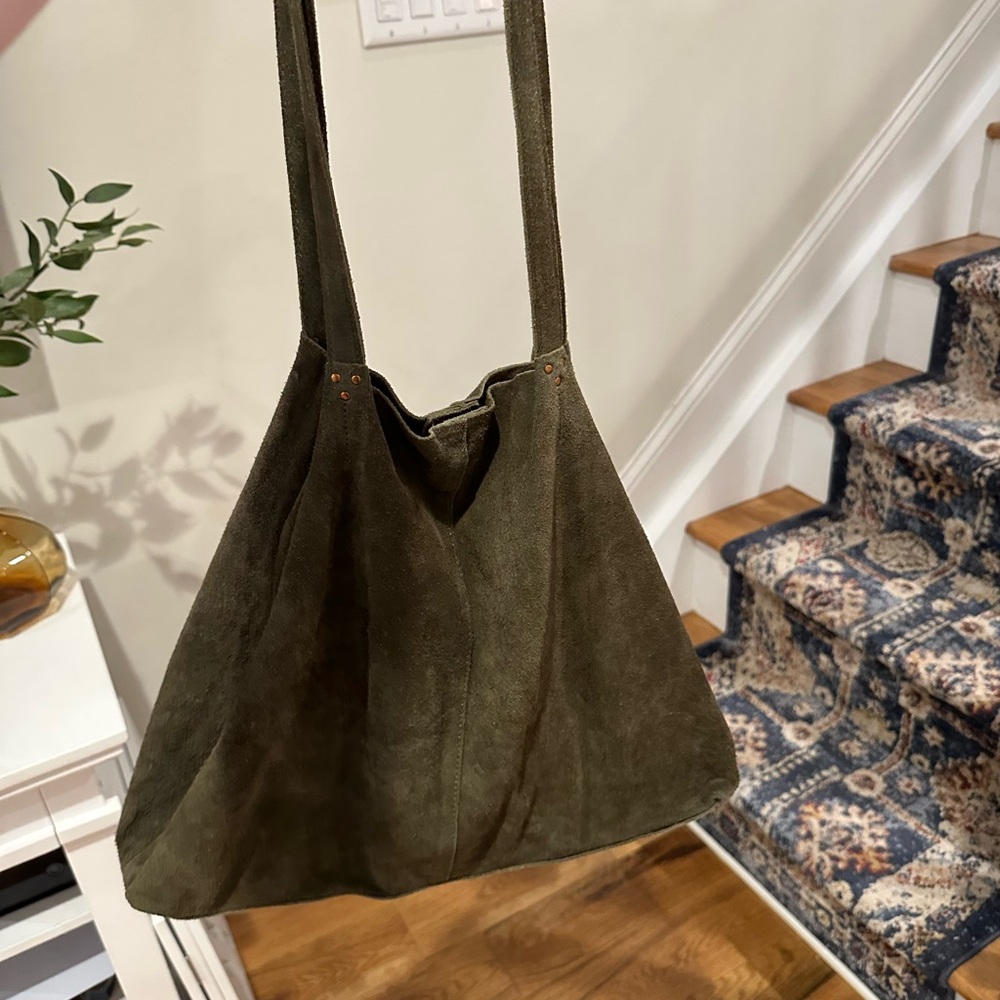 Olive Green Suede Tote Bag